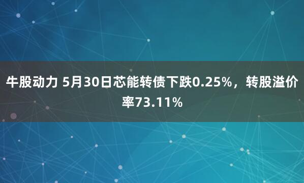 牛股动力 5月30日芯能转债下跌0.25%，转股溢价率73.11%
