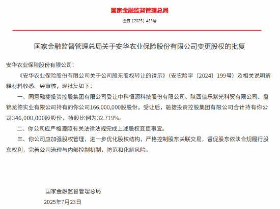 大旗策略 安华农险股权变更获批 融捷投资控股集团将受让1.66亿股股份